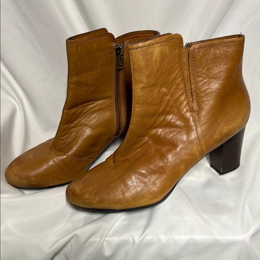 Rockport leather Tan Ankle Boots with Side Zipper and Block Heel sz11 Womens